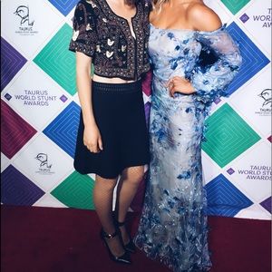 Marchesa Notte size 2 Blue Feather Gown